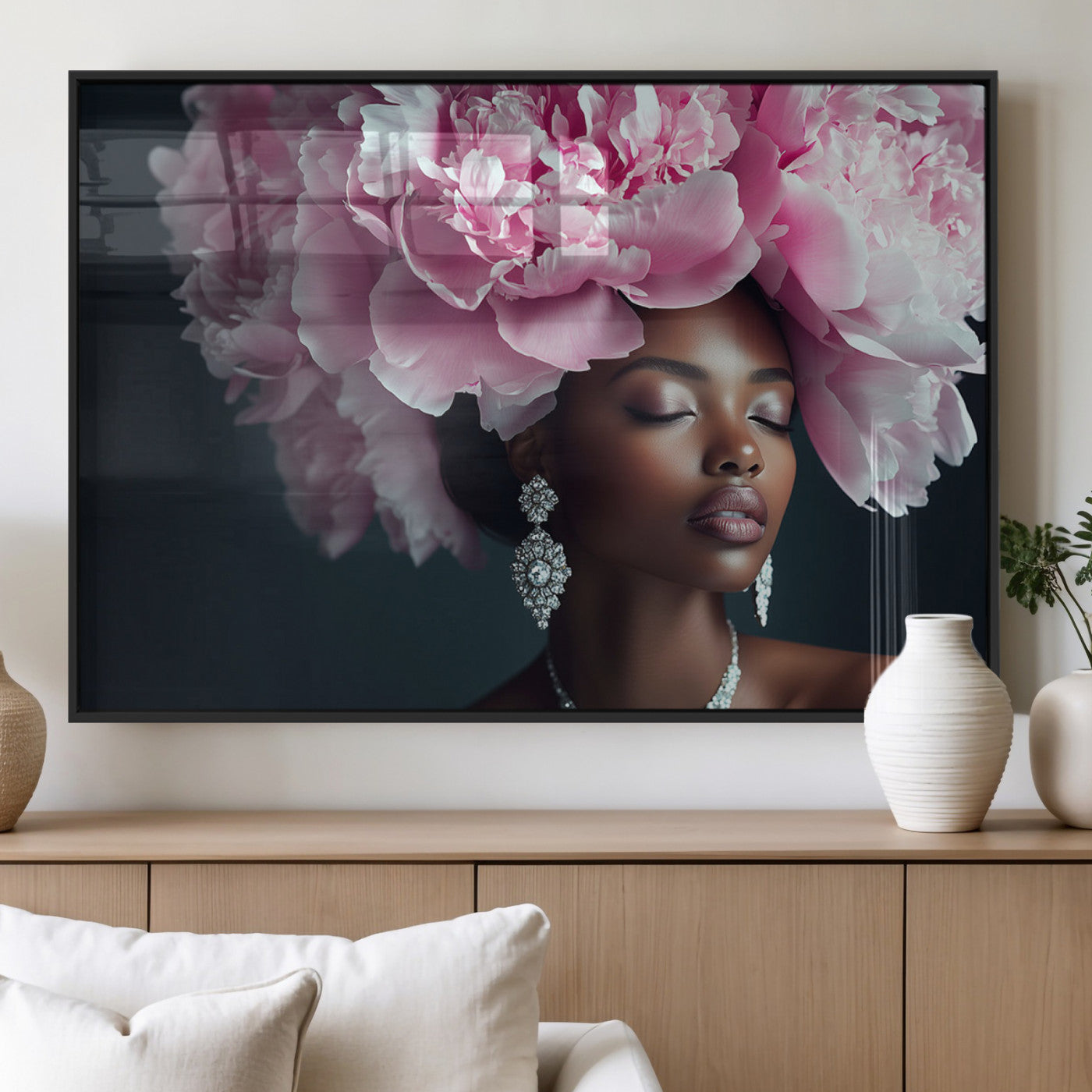 MGV-FP-60X30-3P - Black Beauty Petal Crown Wall Art Print Floral Petal Headpiece, Petal-Inspired Art, Floral Crown