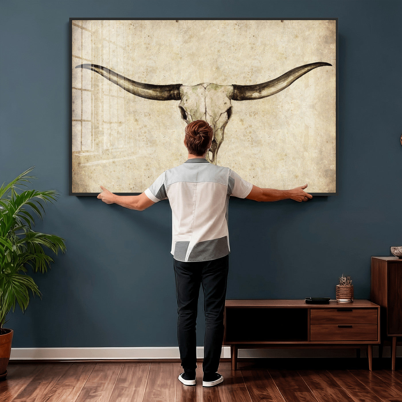 42788678-MGV-CV-36X24 - Longhorn Skull Wall Art Canvas Print – Rustic Western Artwork Print for Living Room Wall Decor