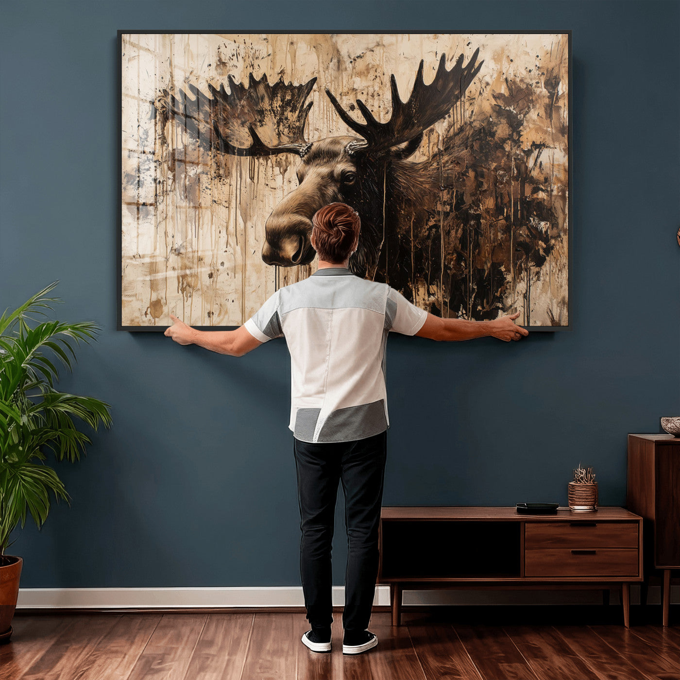 83505059-MGV-CV-36X24 - Moose Canvas Wall Art — Rustic Wildlife Painting Print | Cabin Lodge Decor | Large Animal Wall Art | Moose Gift for Him | Man Cave Art