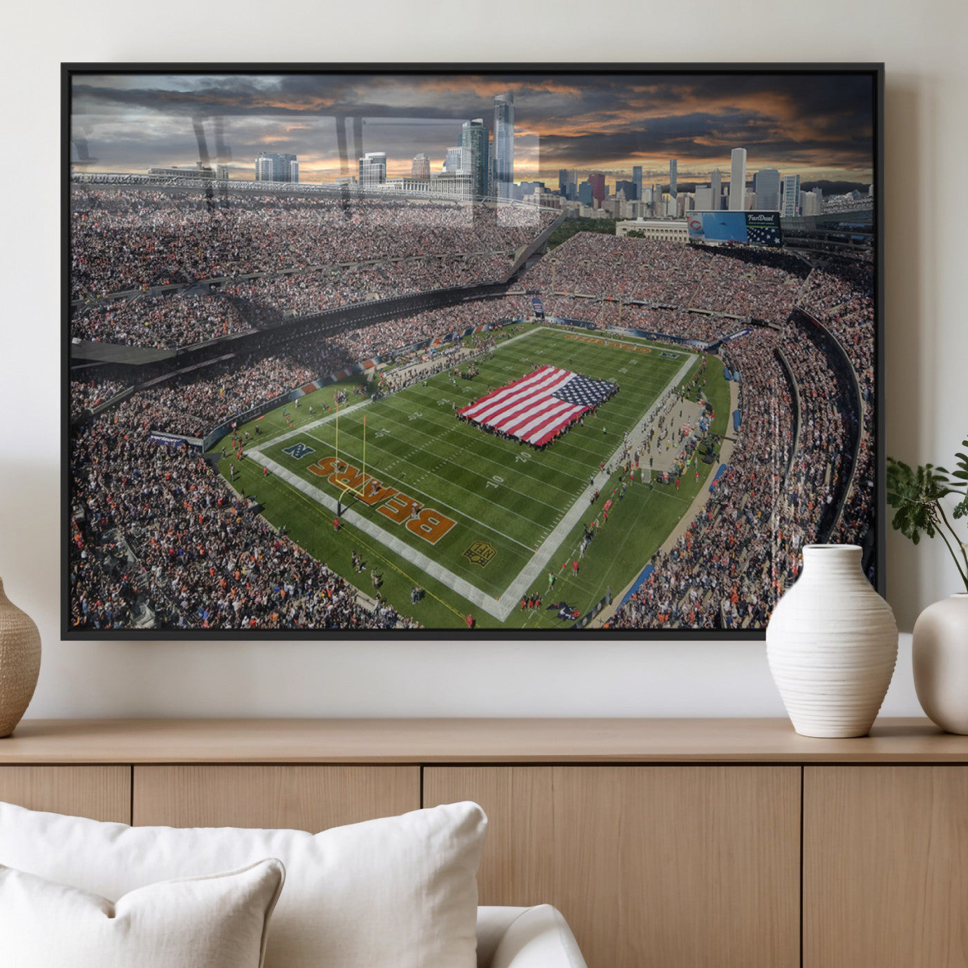 MGV-FP-60X30-3P - Chicago Bears Soldiers Field Wall Art Canvas Print – Framed Football Stadium Artwork for Sports
