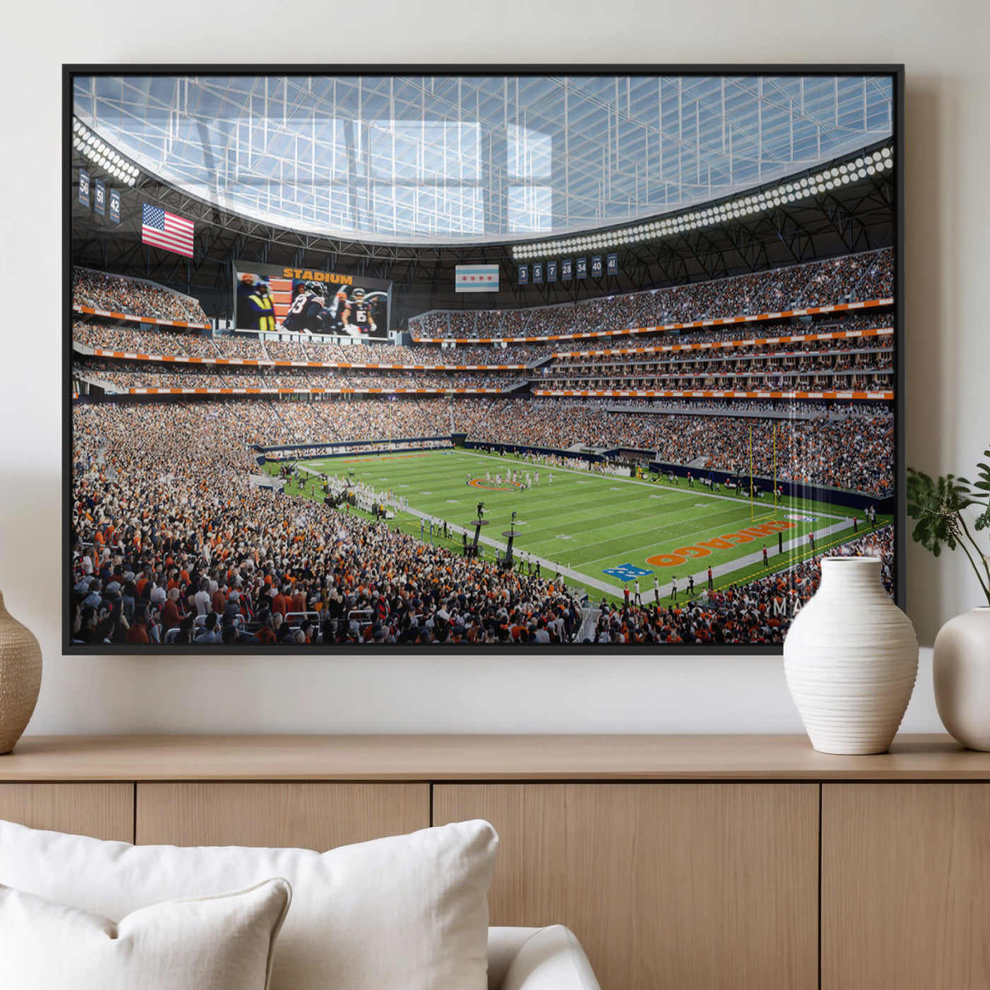 MGV-FP-60X30-3P - Chicago Bears Soldiers Field Wall Art Canvas Print – Framed Football Stadium Artwork for Sports
