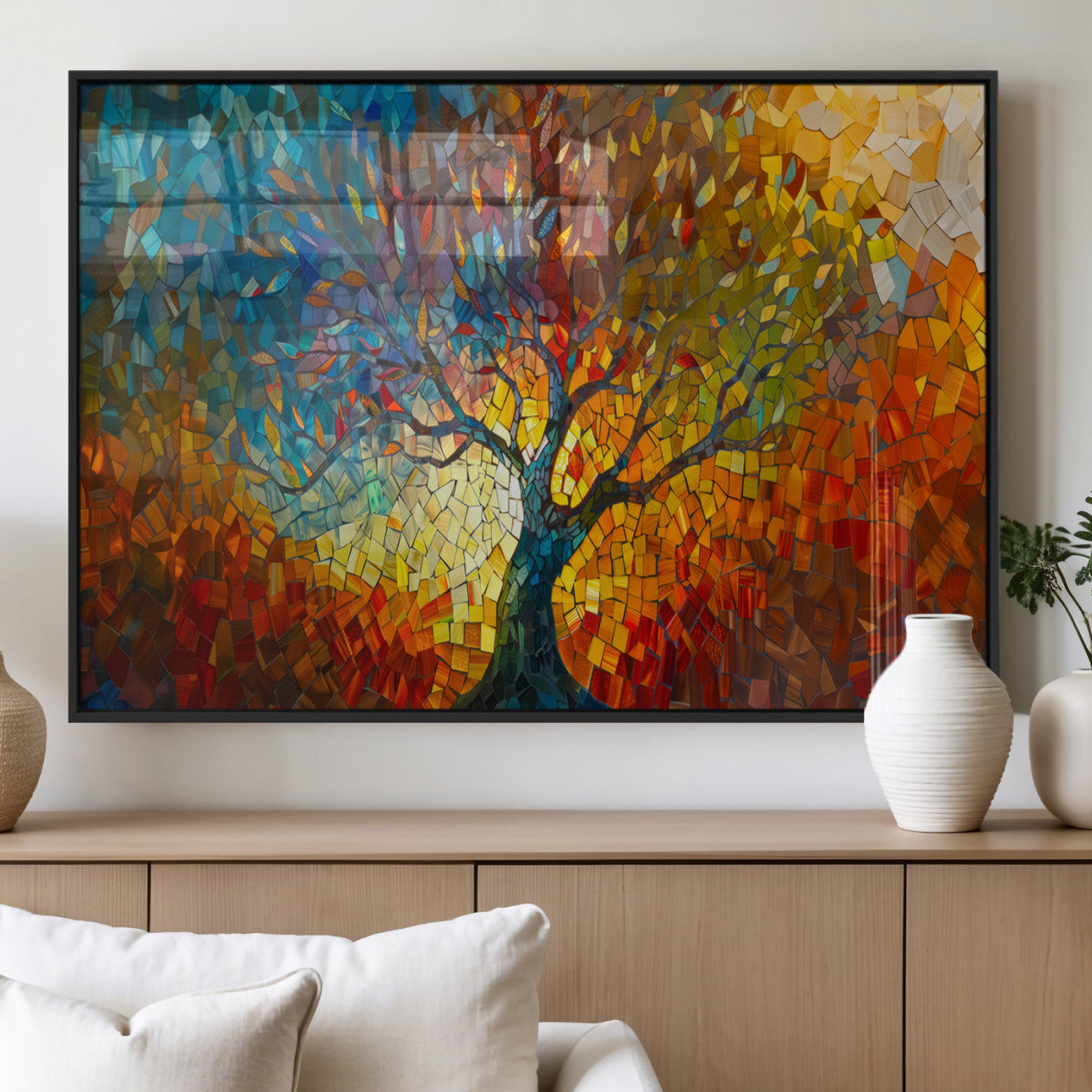 MGV-FP-60X30-3P - Yggdrasil Tree of Life Mosaic Stained Glass Wall Art Canvas, Yggdrasil Tree of Life Mosaic Canvas