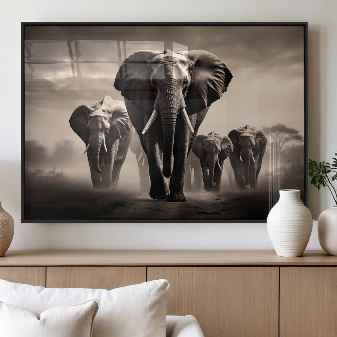 MGV-FP-60X30-3P - Elephant Family Wall Art Canvas Print, Framed Elephant Wall Art Home Decor
