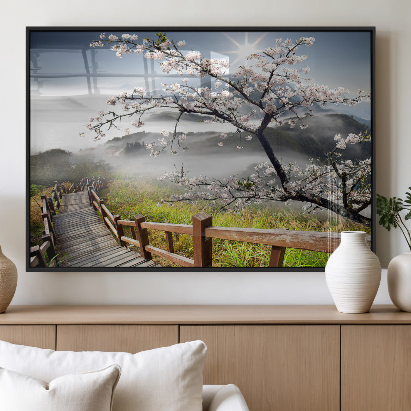 MGV-FP-60X30-3P - Sakura Cherry Blossom Pathway Canvas Wall Art – Tranquil Walk Through Blossoming Nature – Ready to
