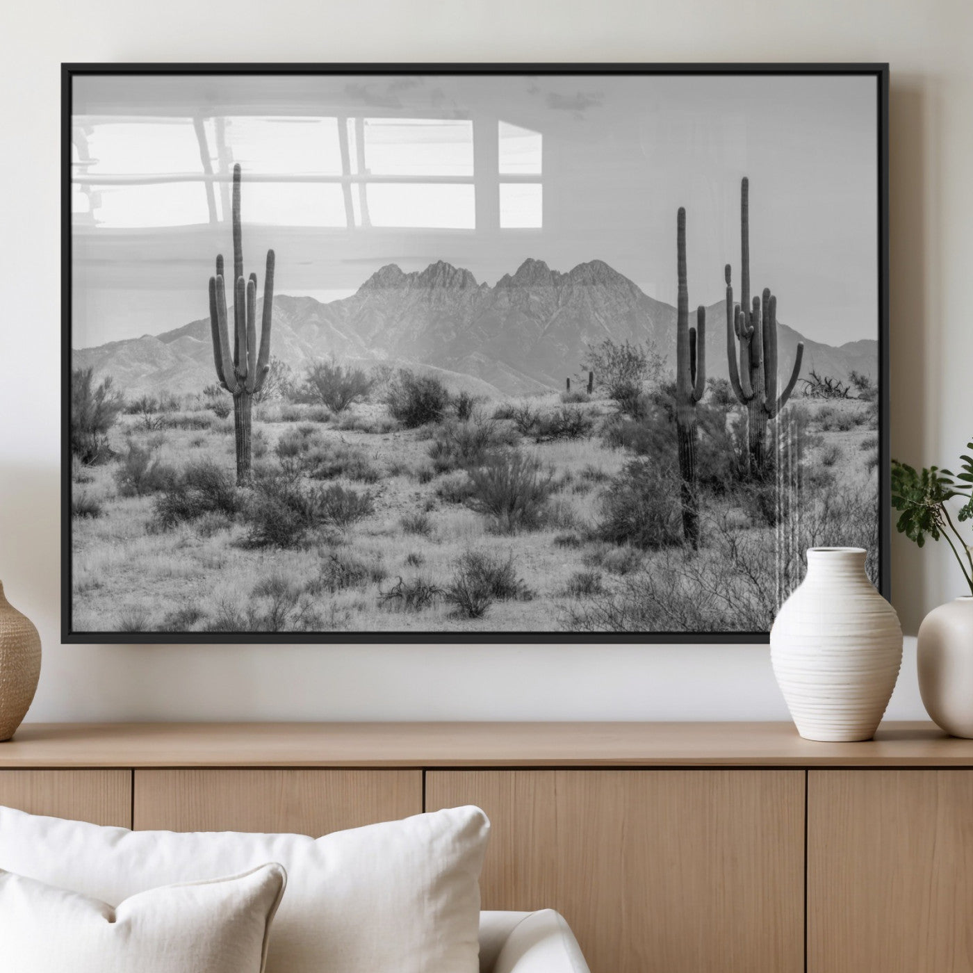 97436PHN-MGV-CV-60X30-3P_Black-Black White Arizona Desert Canvas Wall Art Cactus Farmhouse Wall Art