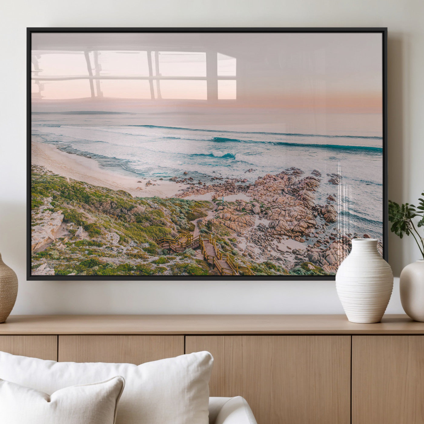 27332135-MGV-CV-60X30-3P_Black-Coastal Cliffside Canvas Wall Art Print, Ocean Shore Landscape Decor, Large Scenic Beach Canvas for Living Room or Office 1 Panel Wrapped Canvas