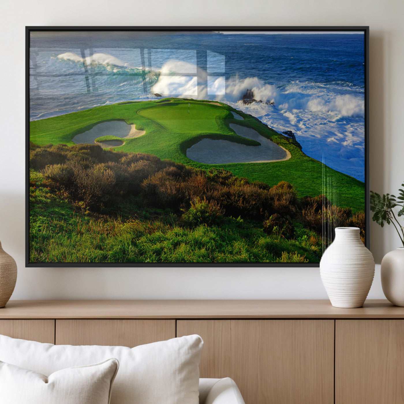 -Ocean Cliffside Golf Course Green Waves Surf Sand Bunker Scenic Coastal Landscape Nature Wall Art