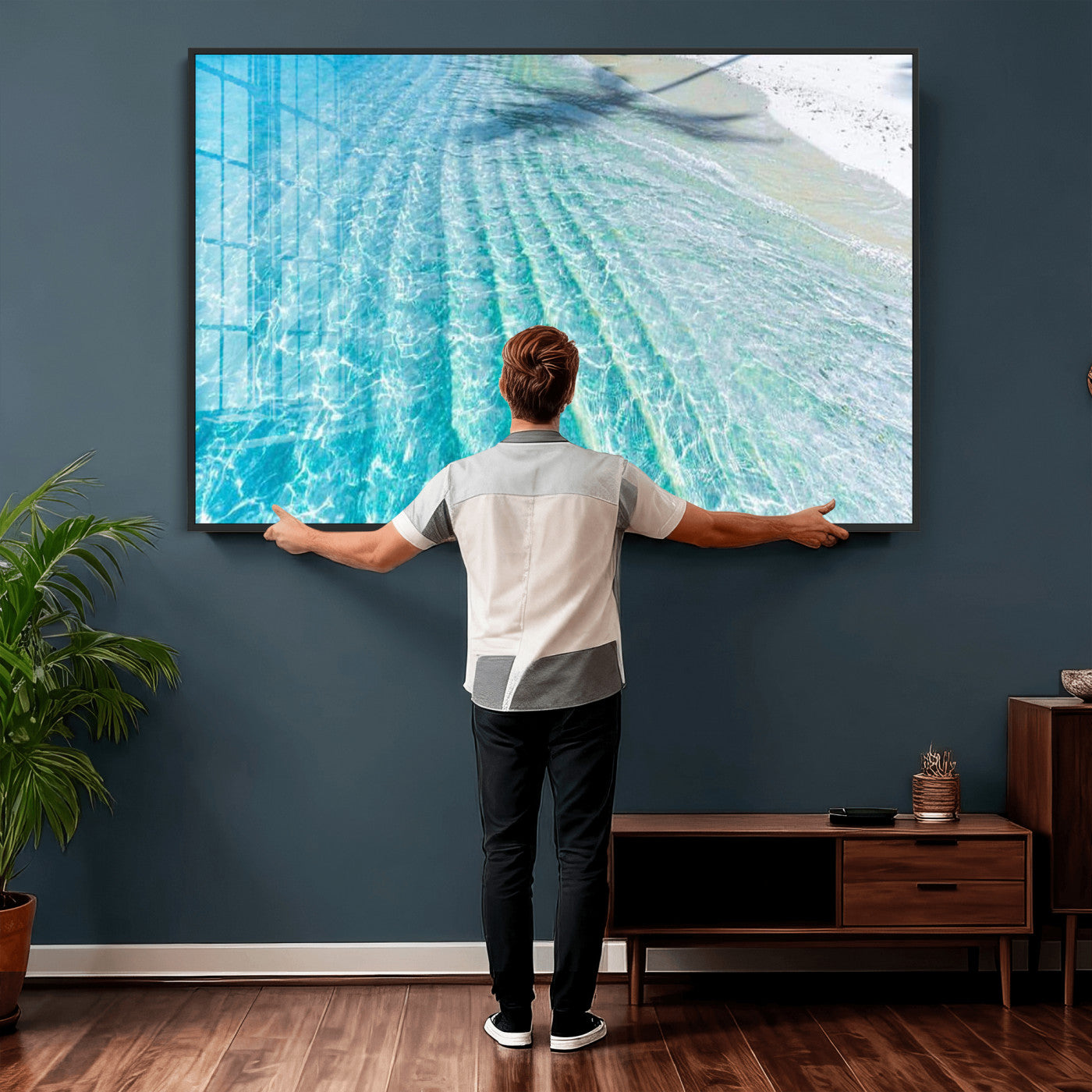 46233906-MGV-CV-36X24 - Serene Clear Blue Ocean Water Canvas Wall Art – Soft White Sand Shore Coastal Print for Home Decor, Relaxation, and Tranquil Vibes