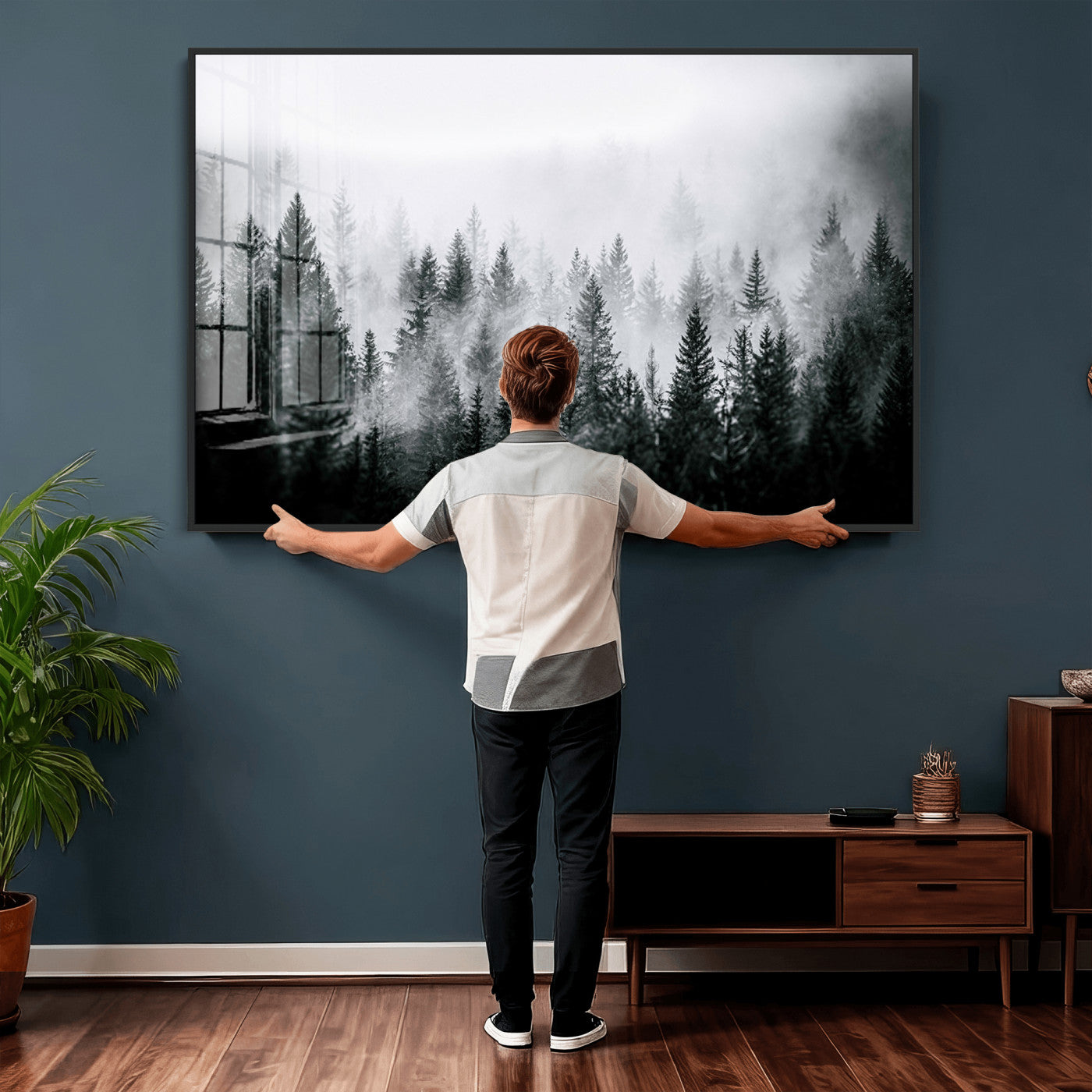 87750525-MGV-CV-36X24 - Foggy Forest Wall Art Canvas Print – Mountain Woodland Landscape Photography for Minimal Nature Home Decor