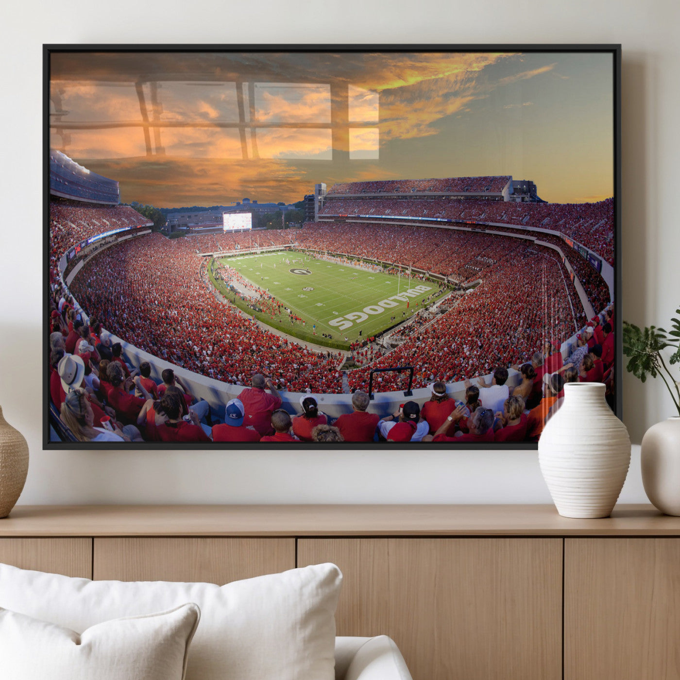 73680988-MGV-CV-60X30-3P-Dooley Stadium Wall Art Print, Sports Arena Canvas Wall Art, Dooley Field at Sanford Stadium Canvas Print, Modern Athletic Field Art Printing