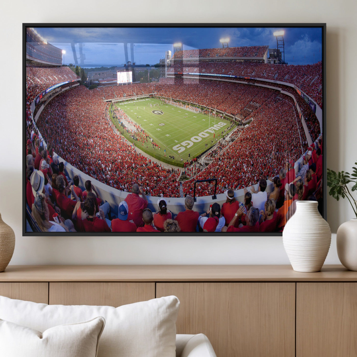 10244378-MGV-CV-60X30-3P-Dooley Stadium Wall Art Print, Sports Arena Canvas Wall Art, Dooley Field at Sanford Stadium Canvas Print, Modern Athletic Field Art Printing