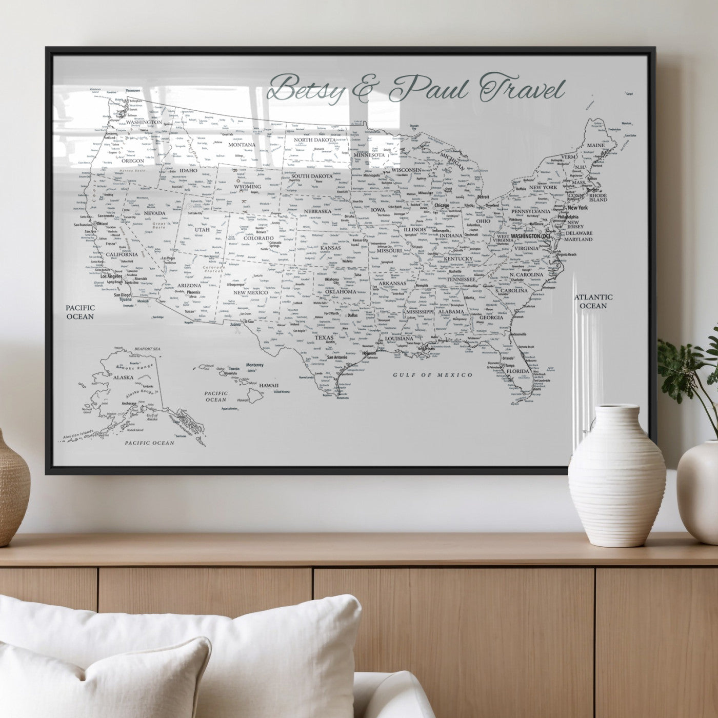 MGV-FP-36X24-3P - Personalized USA Map Wall Art Canvas Print – Custom Push Pin Travel American Map for Couples, Families, or Office Décor
