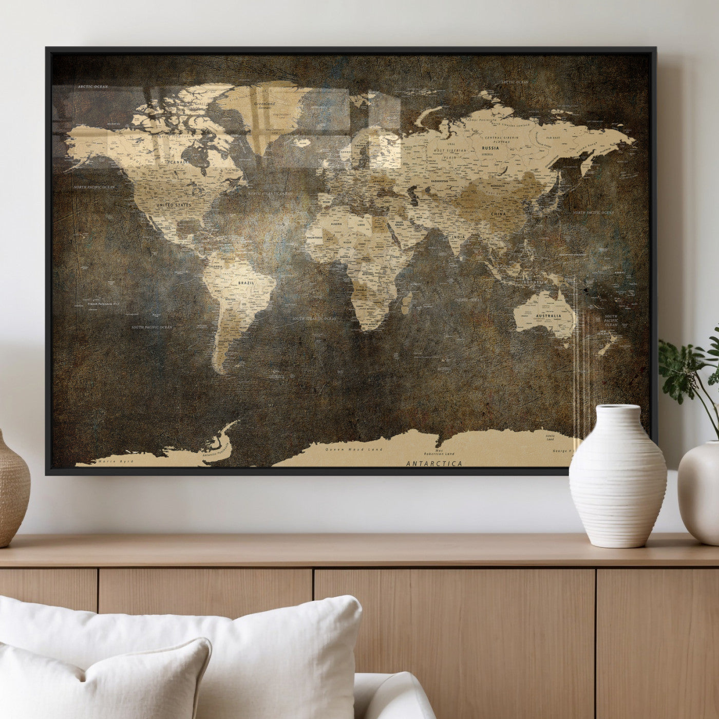 89742472-MGV-CV-36X24 - World Map Wall Art Canvas Print, Modern Decorative Framed Map Artwork Prints for Living Room, Office, Bedroom Wall Decor