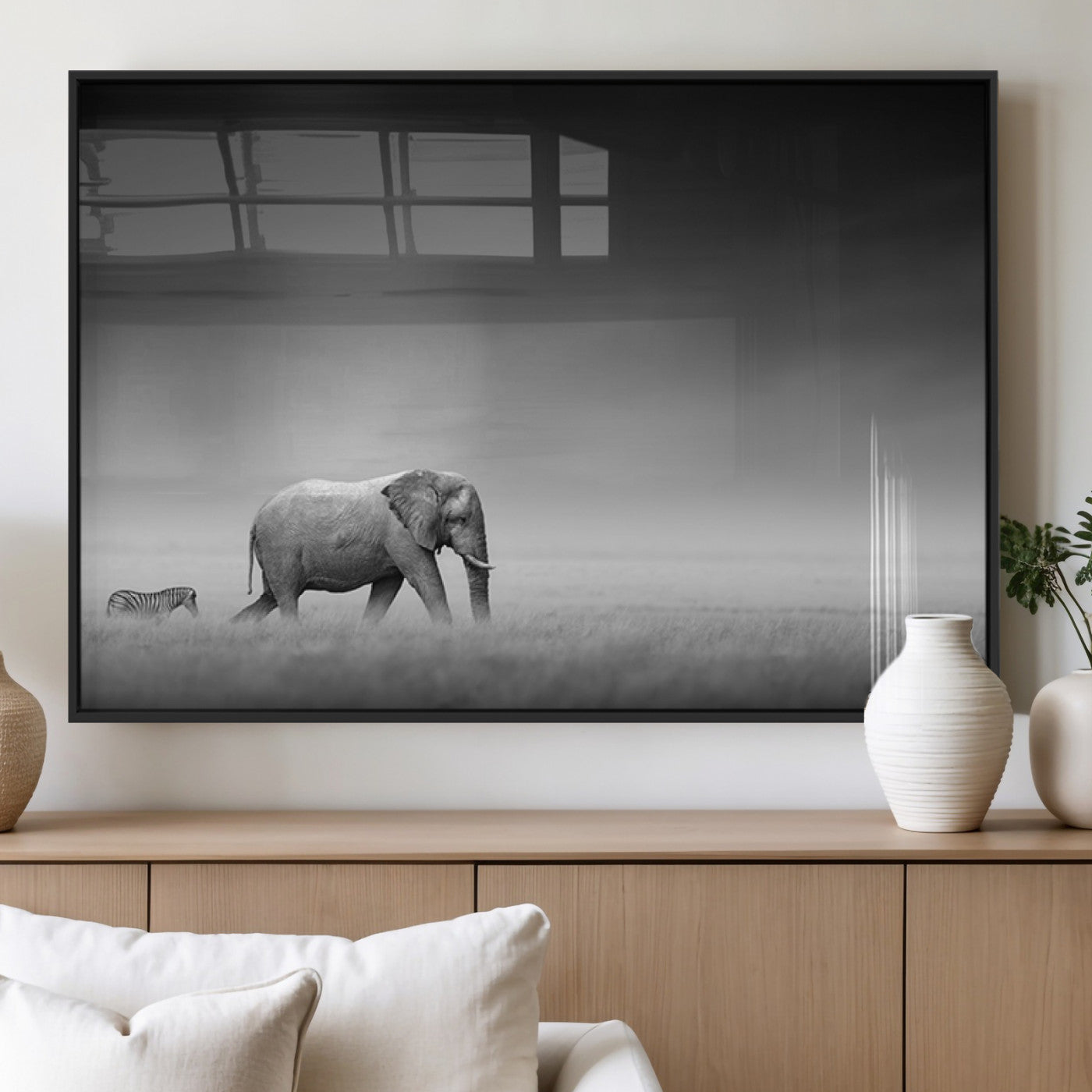 MGV-FP-60X30-3P - Elephand and Zebra Wall Art Canvas Print, Modern Artwork
