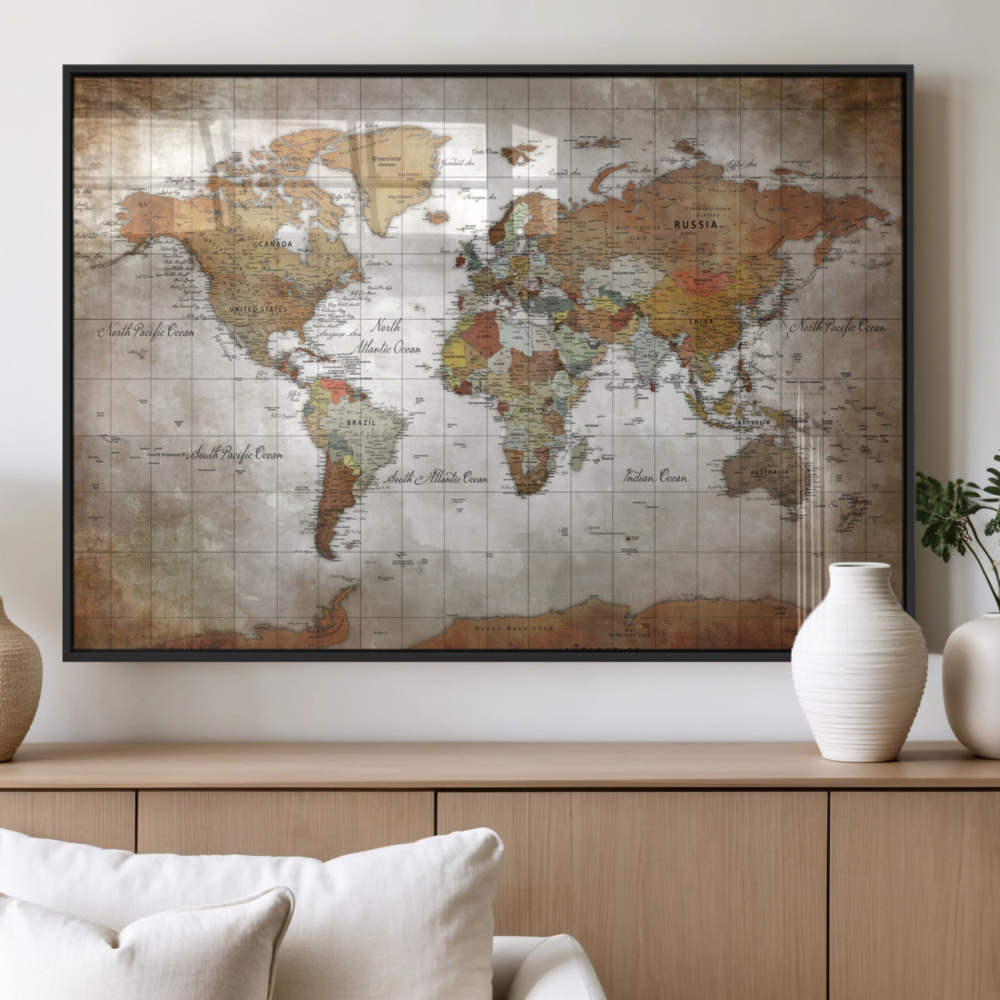 51643807-MGV-CV-36X24 - World Map Wall Art Canvas Print, Modern Decorative Framed Map Artwork Prints for Living Room, Office, Bedroom Wall Decor