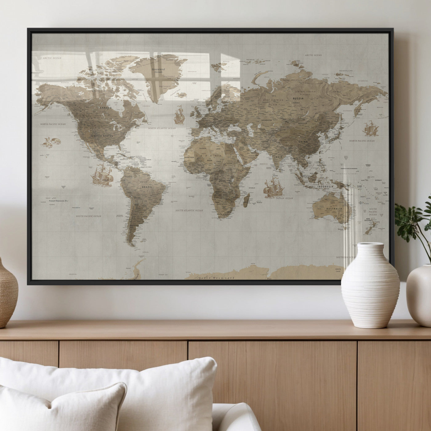 28283260-MGV-CV-36X24 - World Map Wall Art Canvas Print, Modern Decorative Framed Map Artwork Prints for Living Room, Office, Bedroom Wall Decor