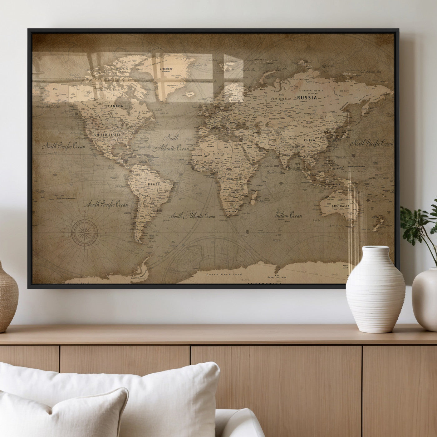 49946617-MGV-CV-36X24 - World Map Wall Art Canvas Print, Modern Decorative Framed Map Artwork Prints for Living Room, Office, Bedroom Wall Decor