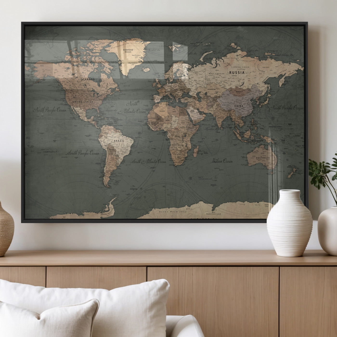 84619399-MGV-CV-36X24 - World Map Wall Art Canvas Print, Modern Decorative Framed Map Artwork Prints for Living Room, Office, Bedroom Wall Decor