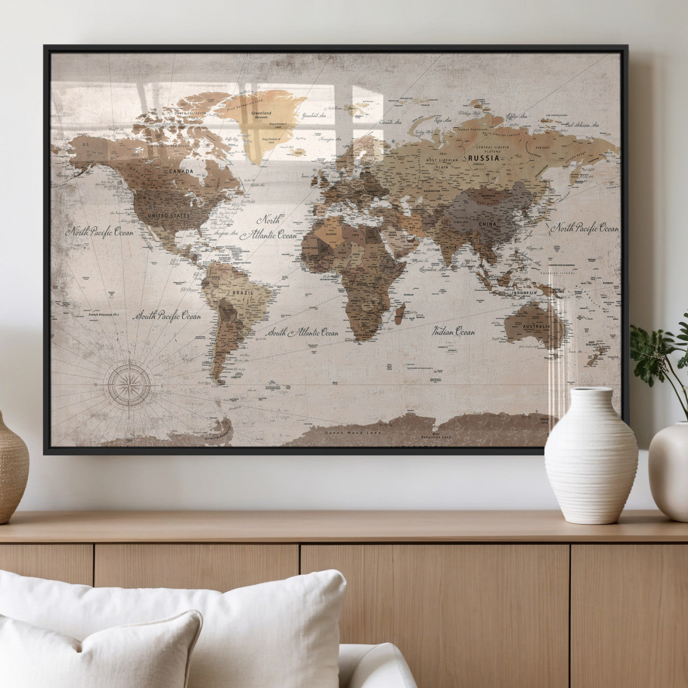 38923639-MGV-CV-36X24 - World Map Wall Art Canvas Print, Modern Decorative Framed Map Artwork Prints for Living Room, Office, Bedroom Wall Decor