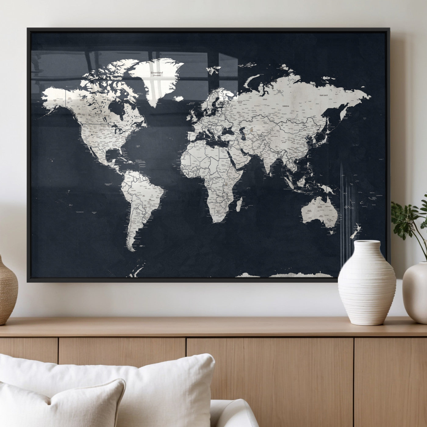 11963807-MGV-CV-36X24 - World Map Wall Art Canvas Print, Modern Decorative Framed Map Artwork Prints for Living Room, Office, Bedroom Wall Decor