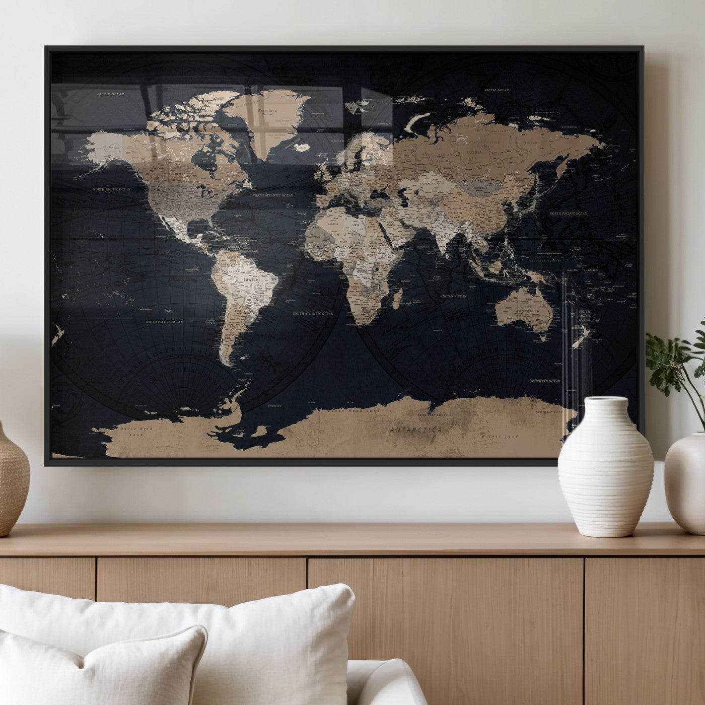25812727-MGV-CV-36X24 - World Map Wall Art Canvas Print, Modern Decorative Framed Map Artwork Prints for Living Room, Office, Bedroom Wall Decor