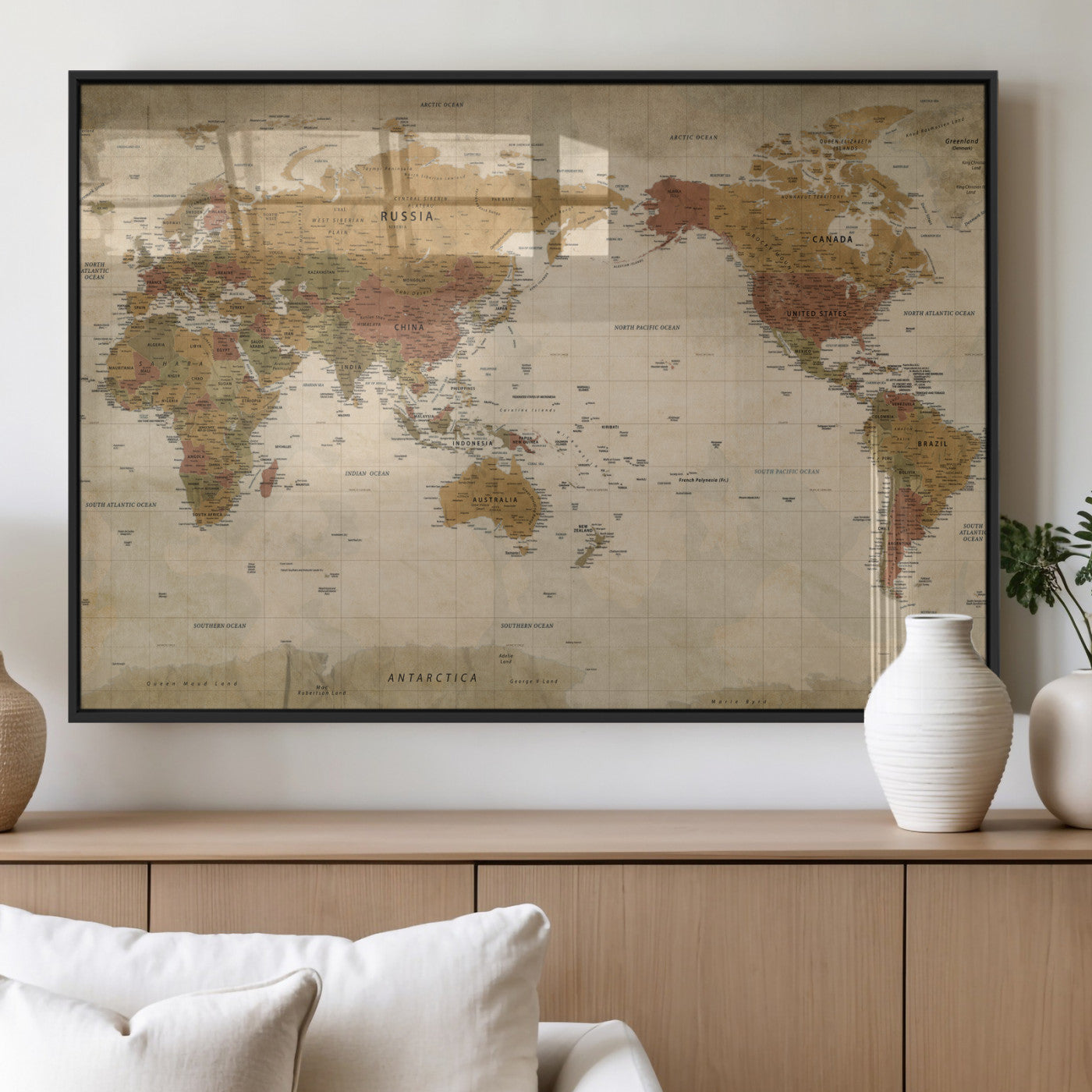 83478963-MGV-CV-36X24 - World Map Wall Art Canvas Print, Modern Decorative Framed Map Artwork Prints for Living Room, Office, Bedroom Wall Decor