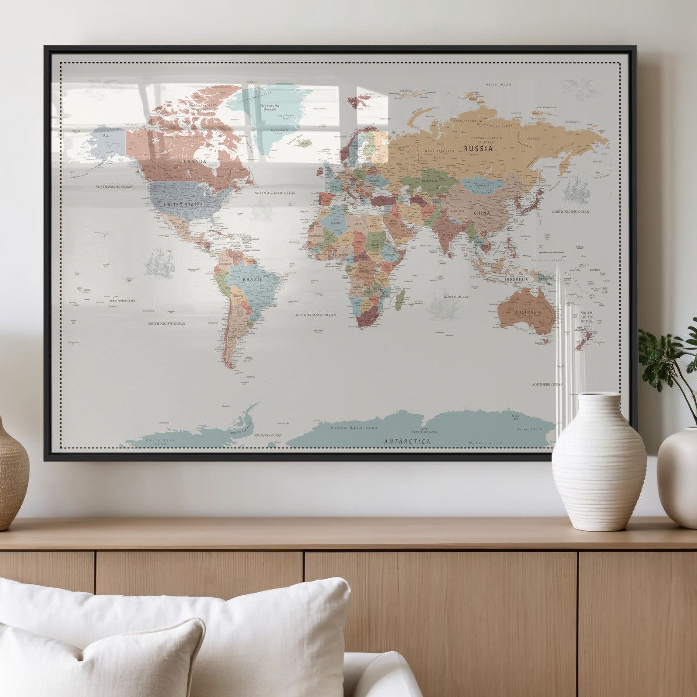 63447567-MGV-CV-36X24 - World Map Wall Art Canvas Print, Modern Decorative Framed Map Artwork Prints for Living Room, Office, Bedroom Wall Decor