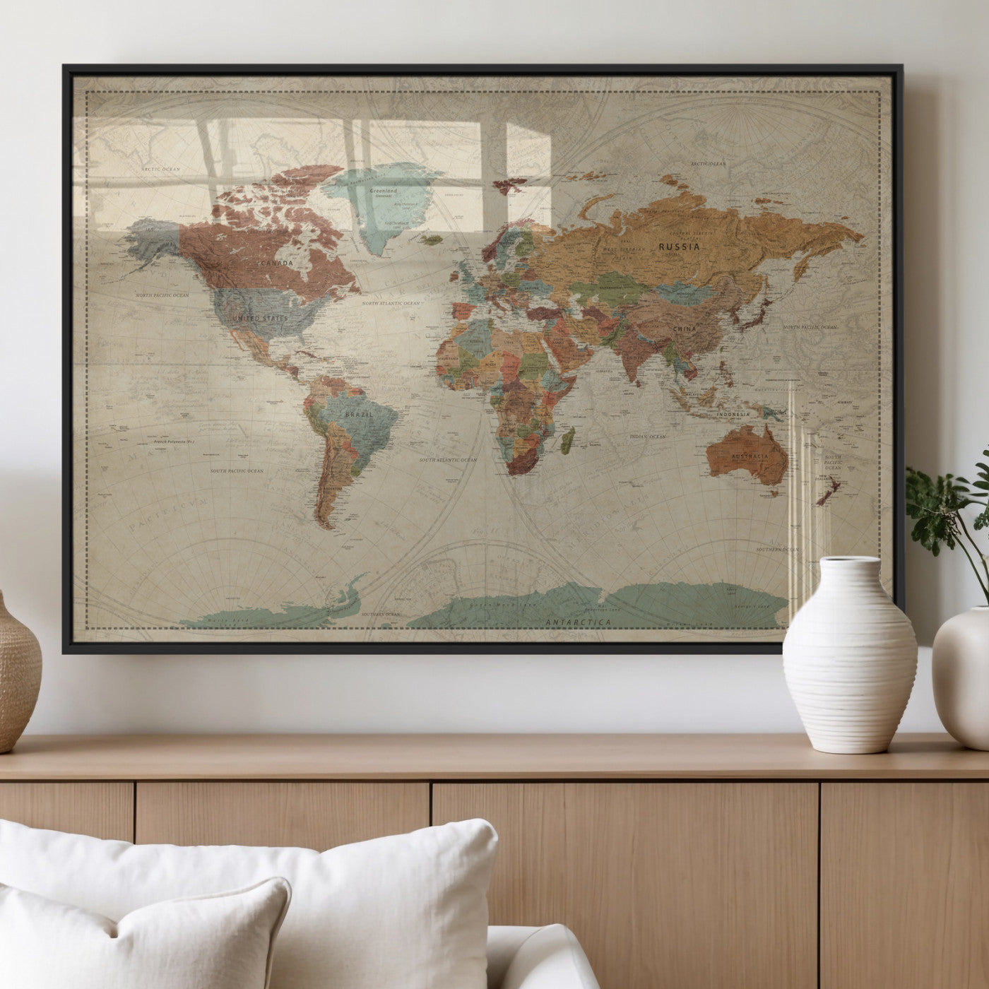 74172497-MGV-CV-36X24 - World Map Wall Art Canvas Print, Modern Decorative Framed Map Artwork Prints for Living Room, Office, Bedroom Wall Decor