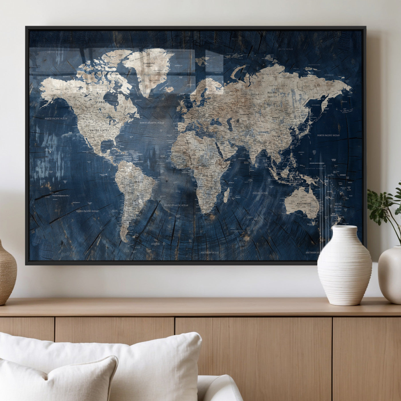 56126010-MGV-CV-36X24 - World Map Wall Art Canvas Print, Modern Decorative Framed Map Artwork Prints for Living Room, Office, Bedroom Wall Decor