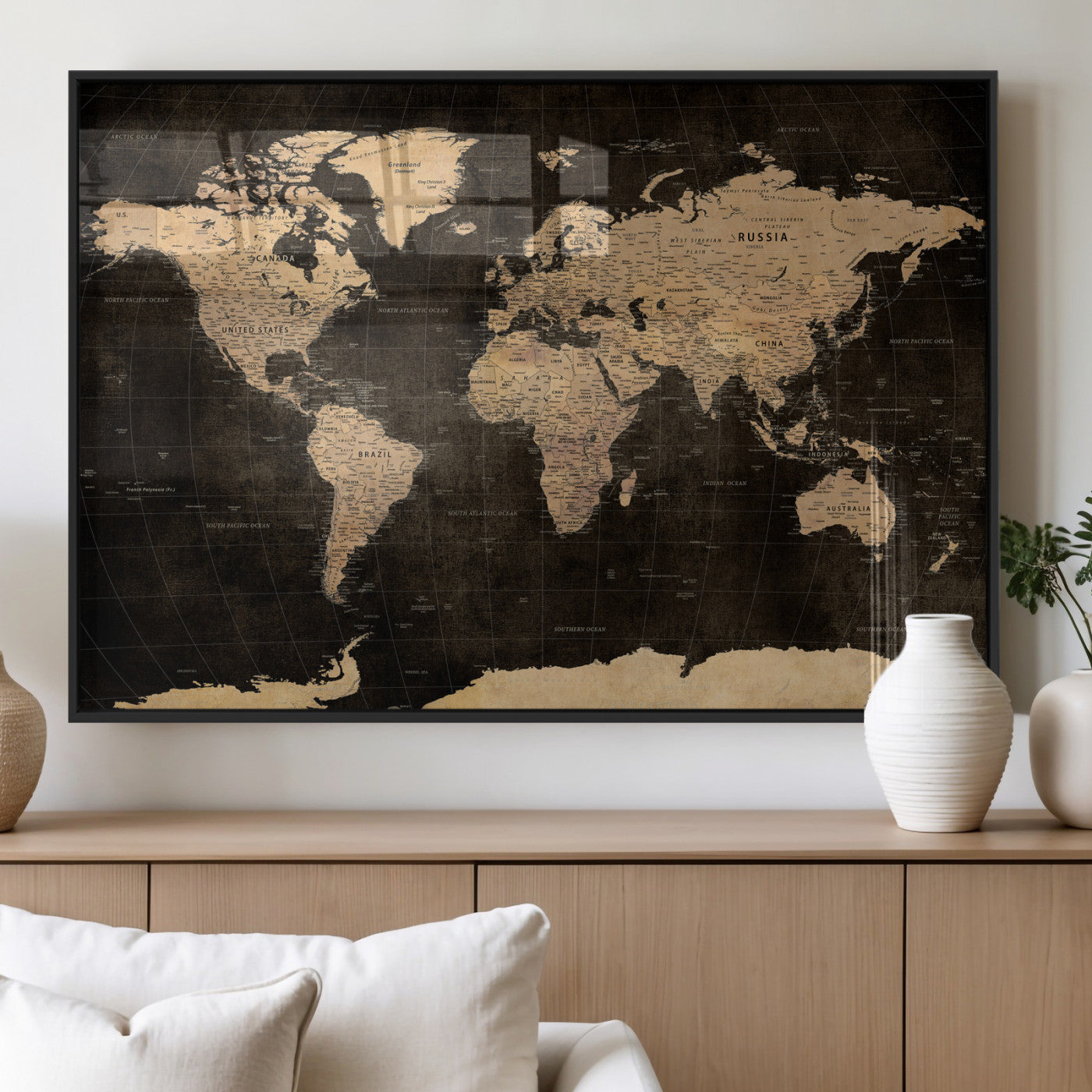 17790470-MGV-CV-36X24 - World Map Wall Art Canvas Print, Modern Decorative Framed Map Artwork Prints for Living Room, Office, Bedroom Wall Decor