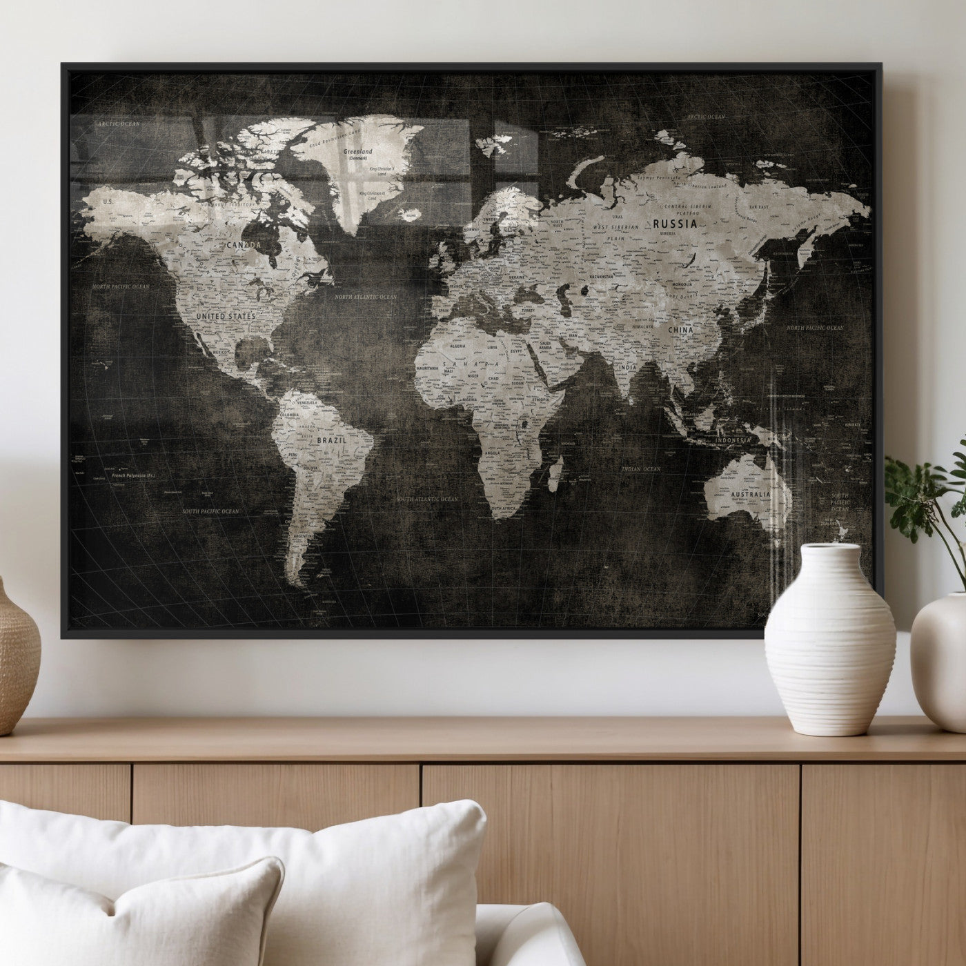 94581666-MGV-CV-36X24 - World Map Wall Art Canvas Print, Modern Decorative Framed Map Artwork Prints for Living Room, Office, Bedroom Wall Decor