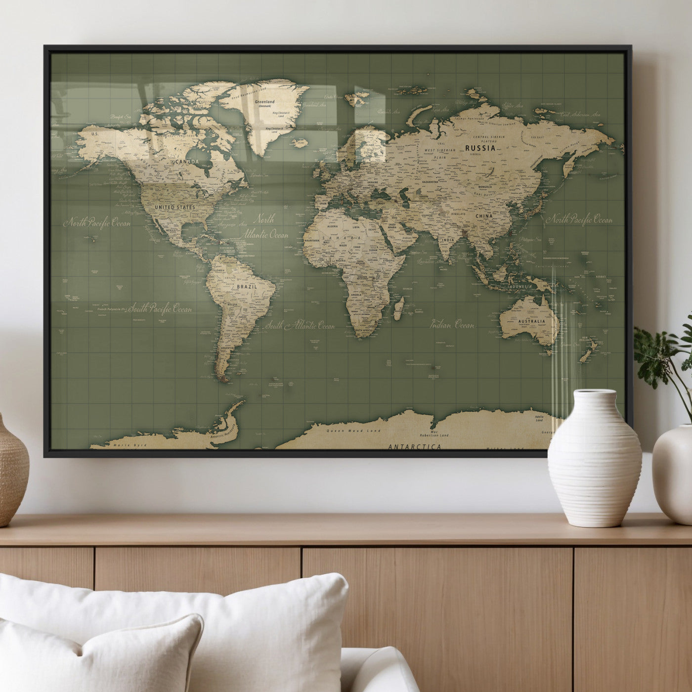 13750241-MGV-CV-36X24 - World Map Wall Art Canvas Print, Modern Decorative Framed Map Artwork Prints for Living Room, Office, Bedroom Wall Decor