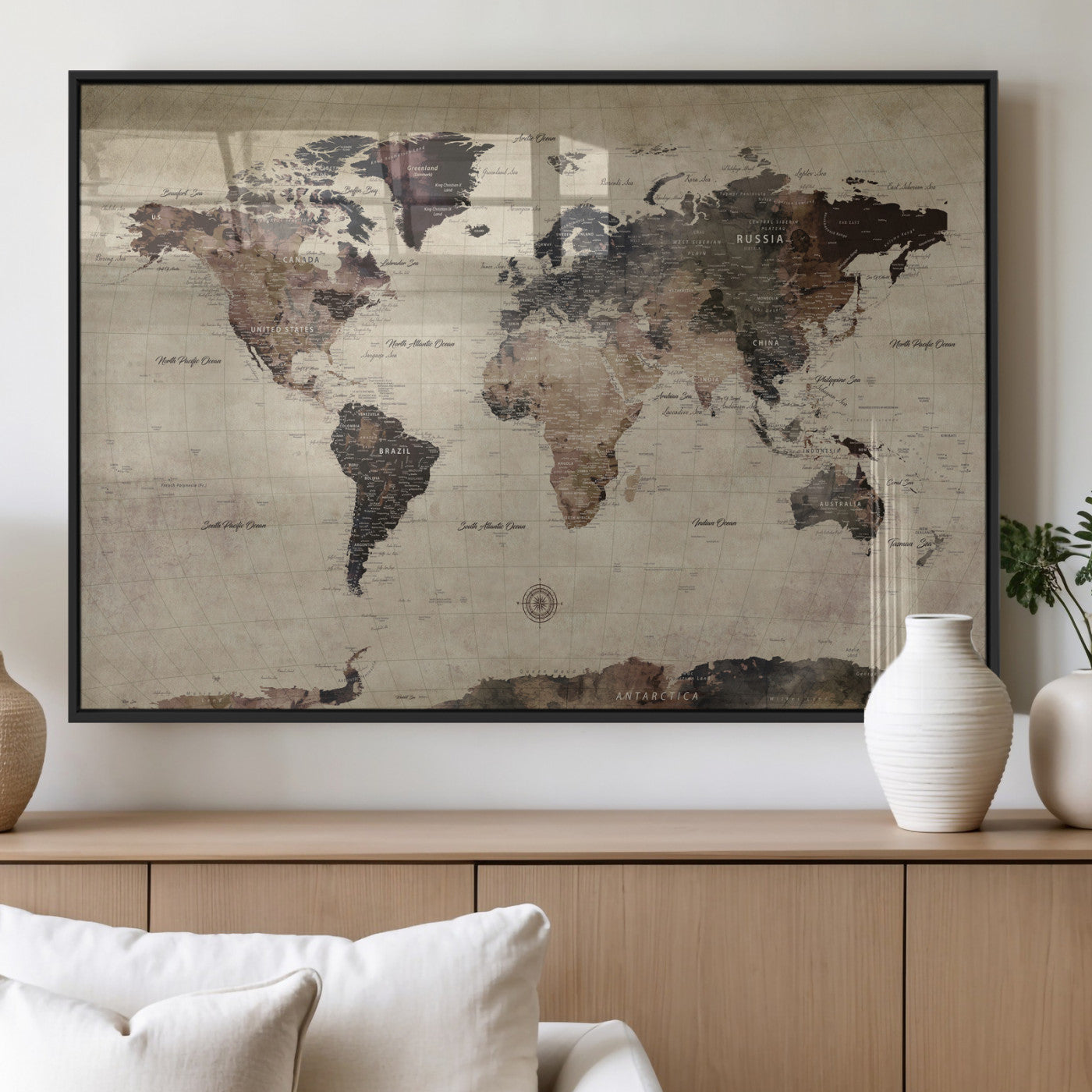 60560672-MGV-CV-36X24 - World Map Wall Art Canvas Print, Modern Decorative Framed Map Artwork Prints for Living Room, Office, Bedroom Wall Decor