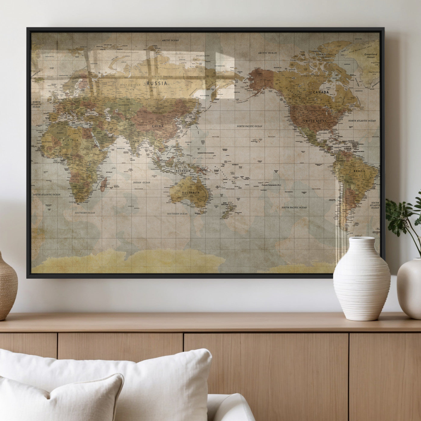22305205-MGV-CV-36X24 - World Map Wall Art Canvas Print, Modern Decorative Framed Map Artwork Prints for Living Room, Office, Bedroom Wall Decor