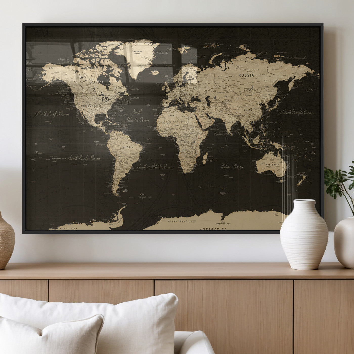 89024244-MGV-CV-36X24 - World Map Wall Art Canvas Print, Modern Decorative Framed Map Artwork Prints for Living Room, Office, Bedroom Wall Decor