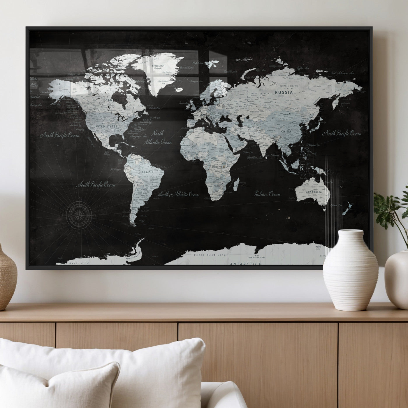 28664806-MGV-CV-36X24 - World Map Wall Art Canvas Print, Modern Decorative Framed Map Artwork Prints for Living Room, Office, Bedroom Wall Decor
