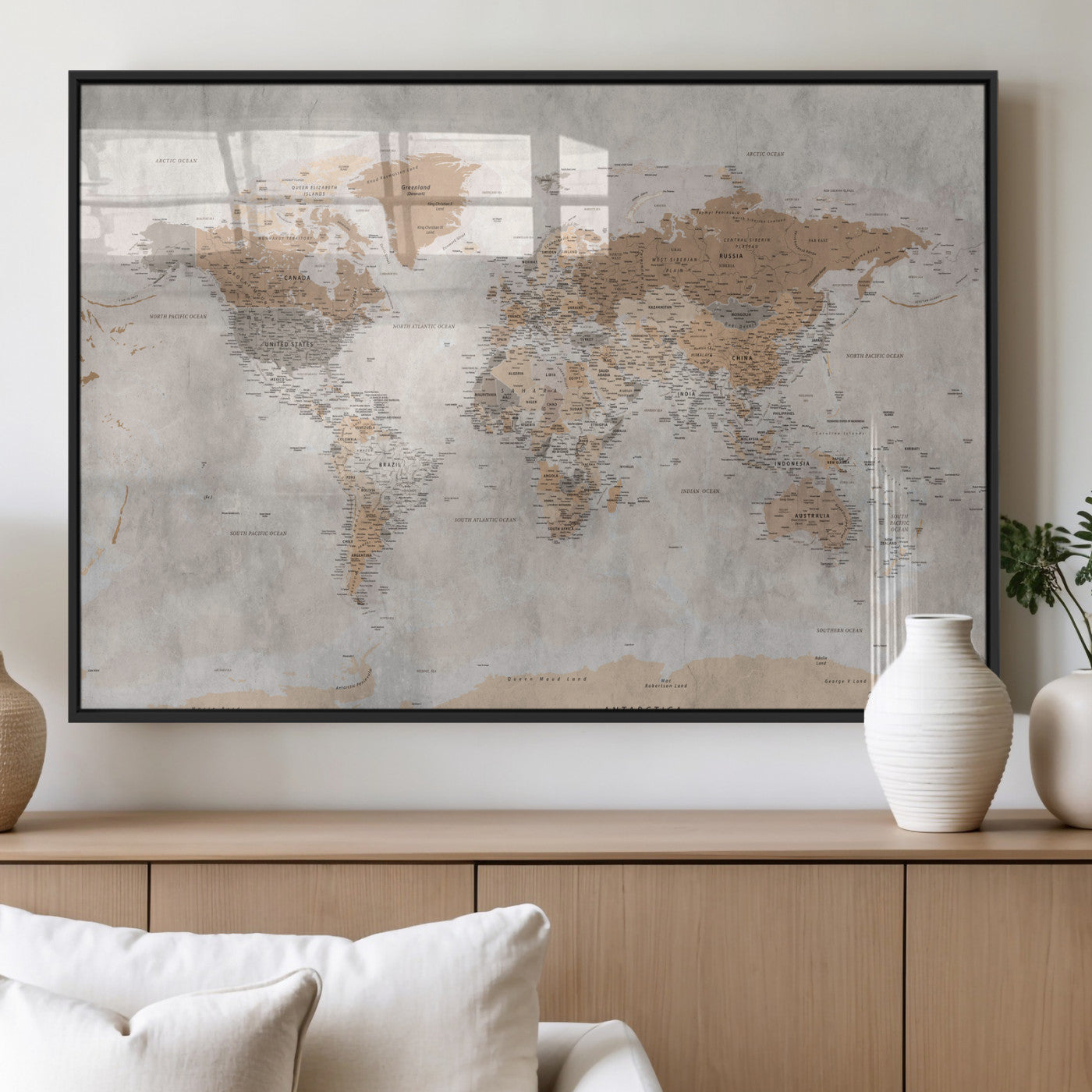 34051638-MGV-CV-36X24 - World Map Wall Art Canvas Print, Modern Decorative Framed Map Artwork Prints for Living Room, Office, Bedroom Wall Decor