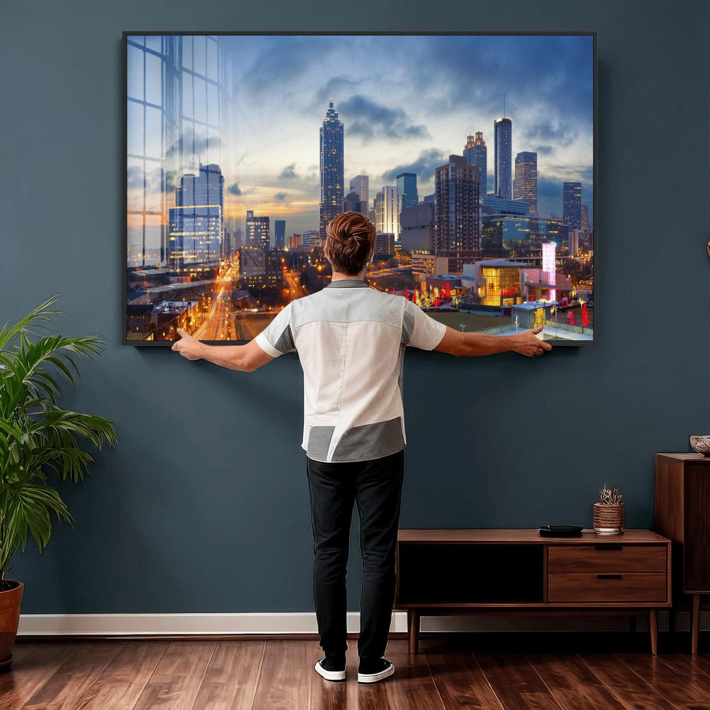 18461309-MGV-CV-36X24 - Atlanta Skyline Wall Art Canvas Print, Atlanta Downtown Night Cityscape Print for Modern Urban Wall Decor