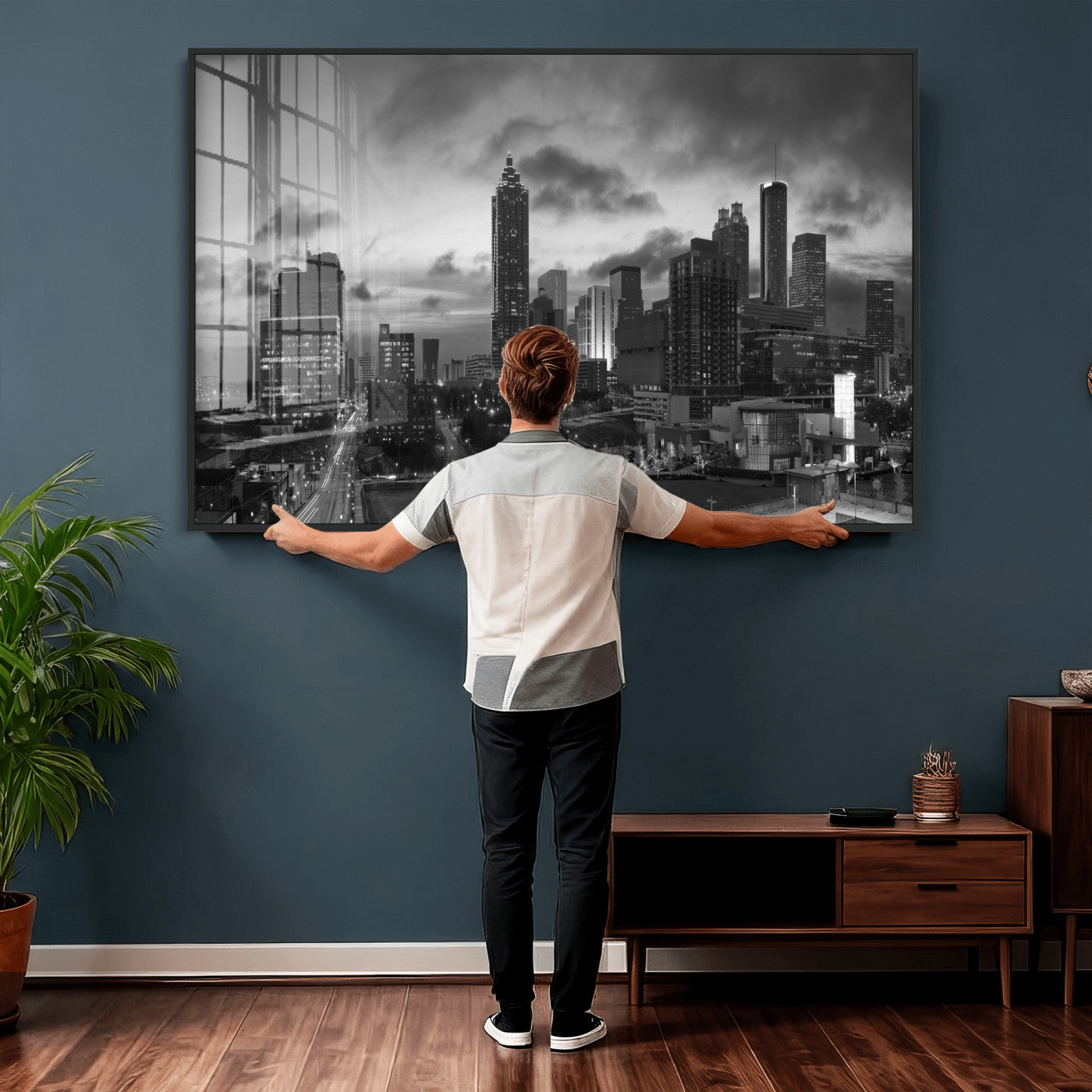 91959506-MGV-CV-36X24 - Atlanta Skyline Wall Art Canvas Print, Atlanta Downtown Night Cityscape Print for Modern Urban Wall Decor