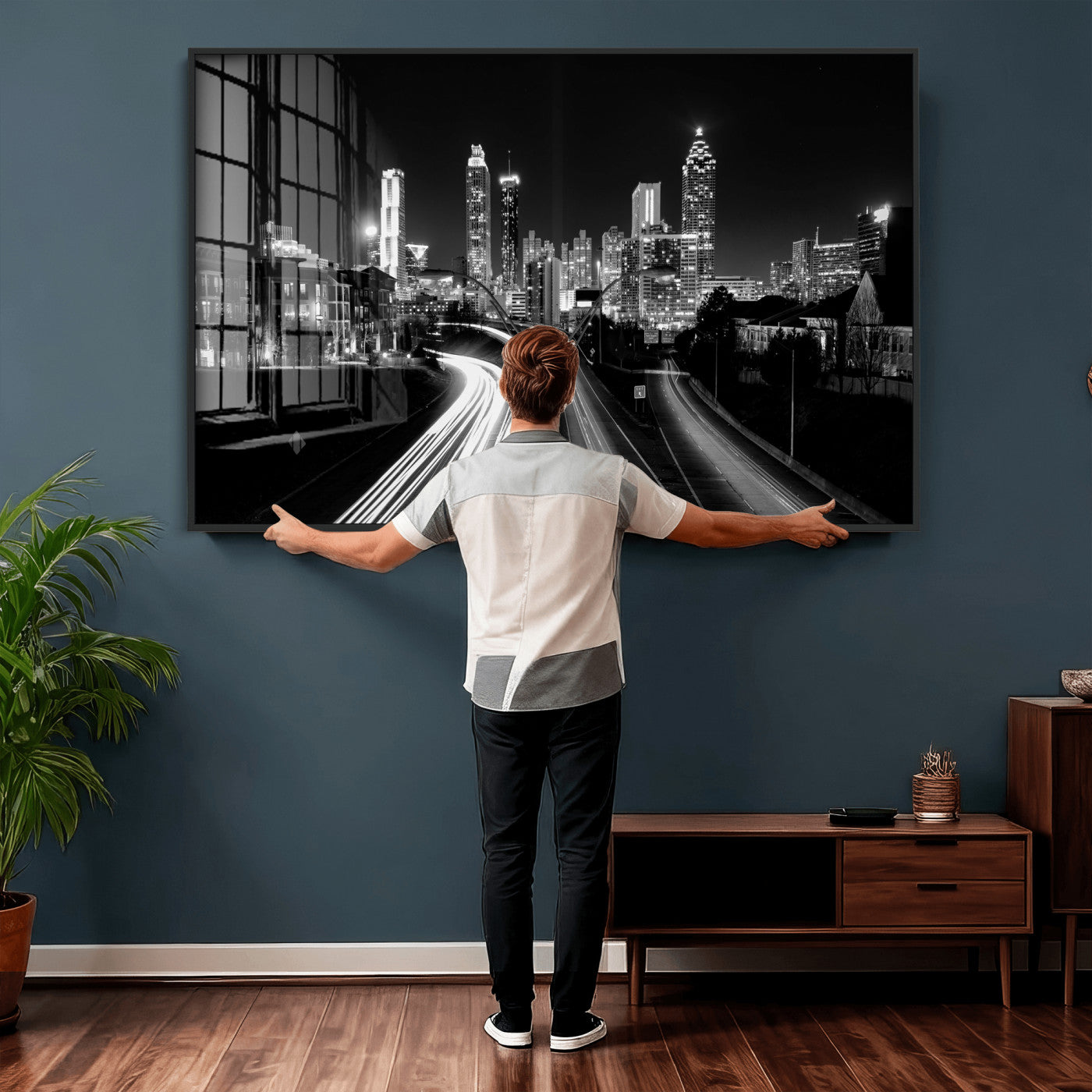 80330064-MGV-CV-36X24 - Atlanta Skyline Wall Art Canvas Print, Atlanta Downtown Night Cityscape Print for Modern Urban Wall Decor