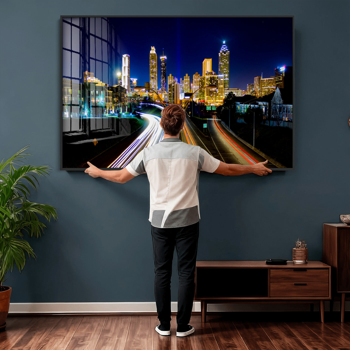 12967464-MGV-CV-36X24 - Atlanta Skyline Wall Art Canvas Print, Atlanta Downtown Night Cityscape Print for Modern Urban Wall Decor