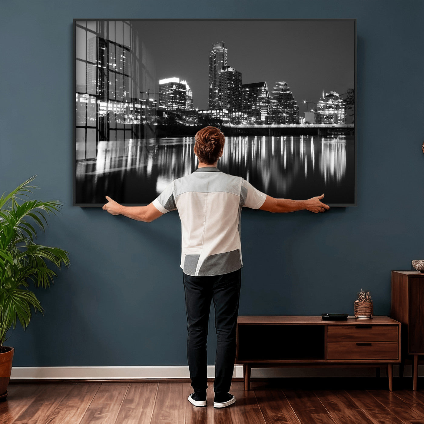38129554-MGV-CV-36X24 - Austin Skyline Wall Art Canvas Print, Austin Downtown Night Cityscape Print for Modern Urban Wall Decor