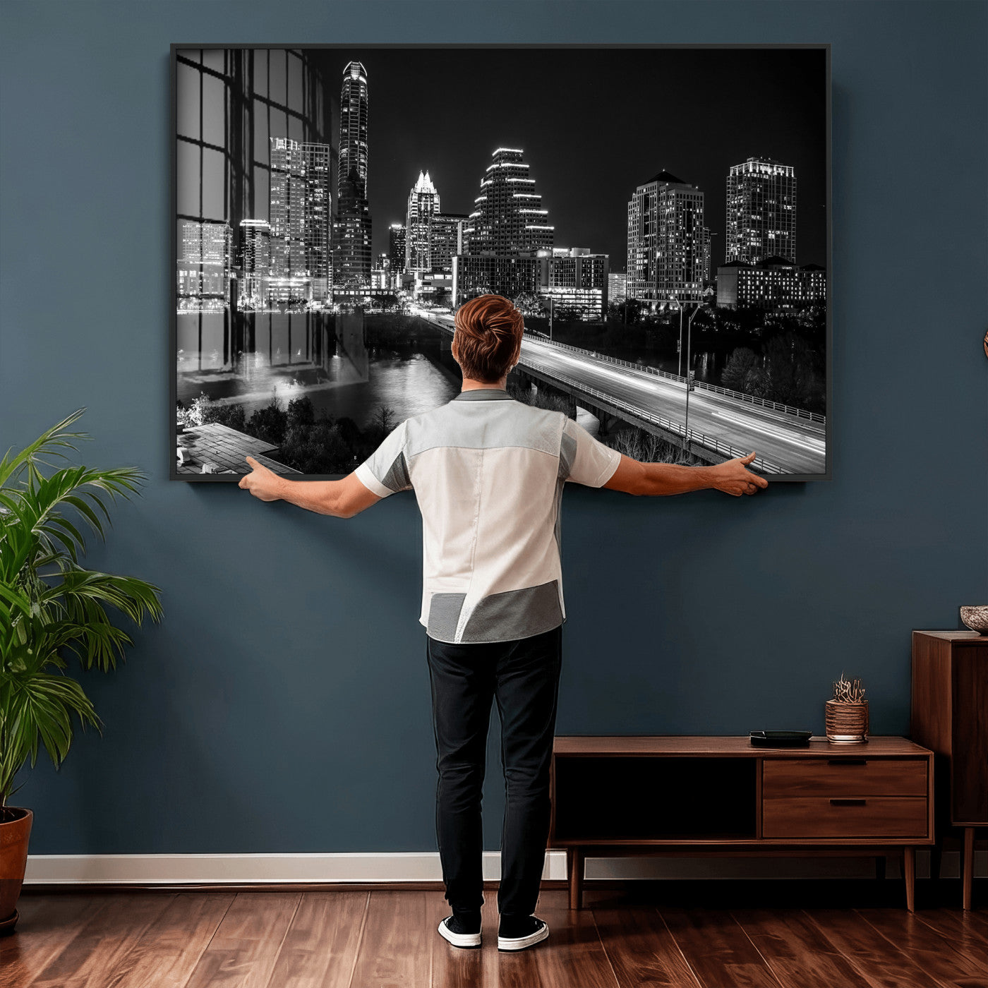37531750-MGV-CV-36X24 - Austin Skyline Wall Art Canvas Print, Austin Downtown Night Cityscape Print for Modern Urban Wall Decor