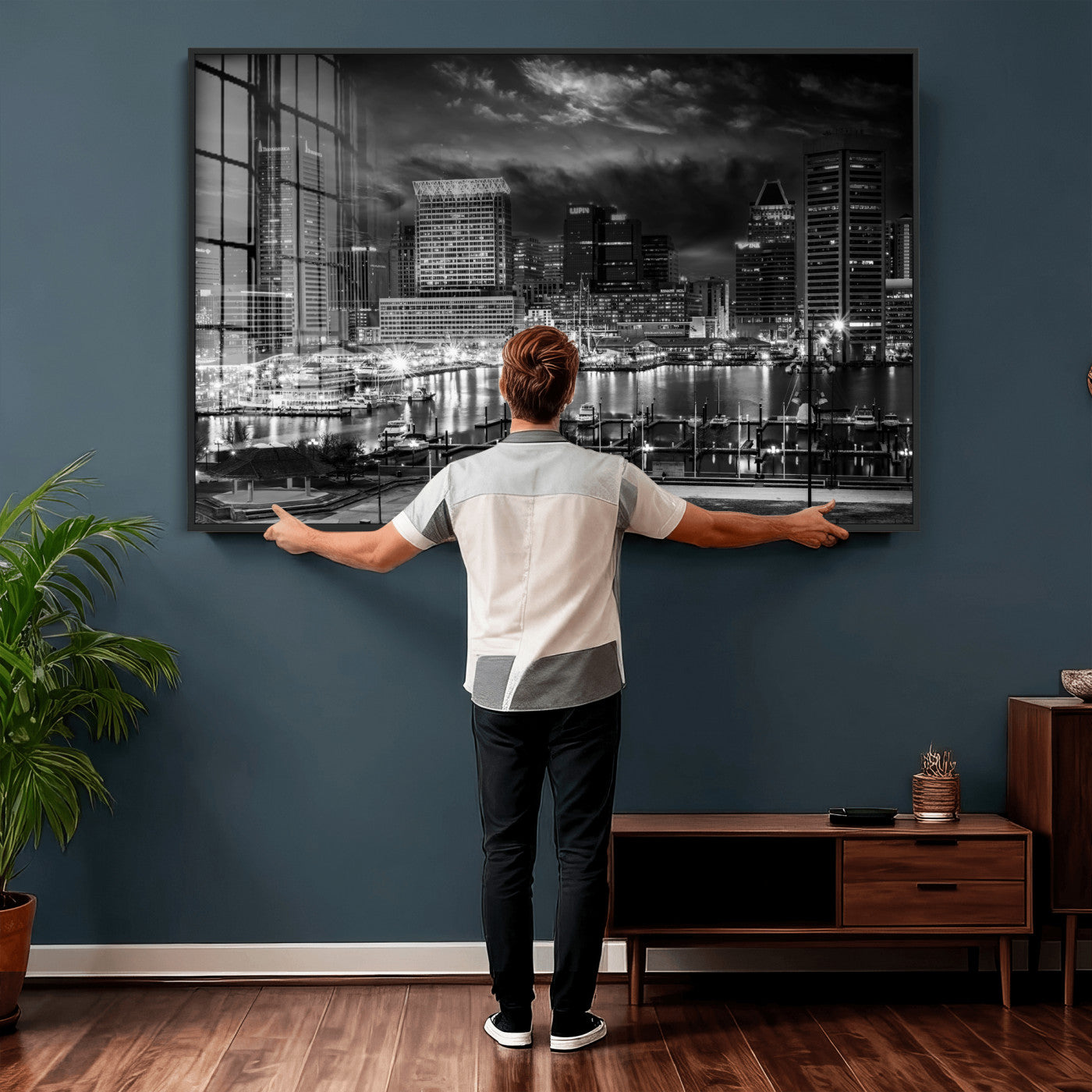 79755655-MGV-CV-36X24 - Baltimore Skyline Wall Art Canvas Print, Baltimore Downtown Night Cityscape Print for Modern Urban Wall Decor