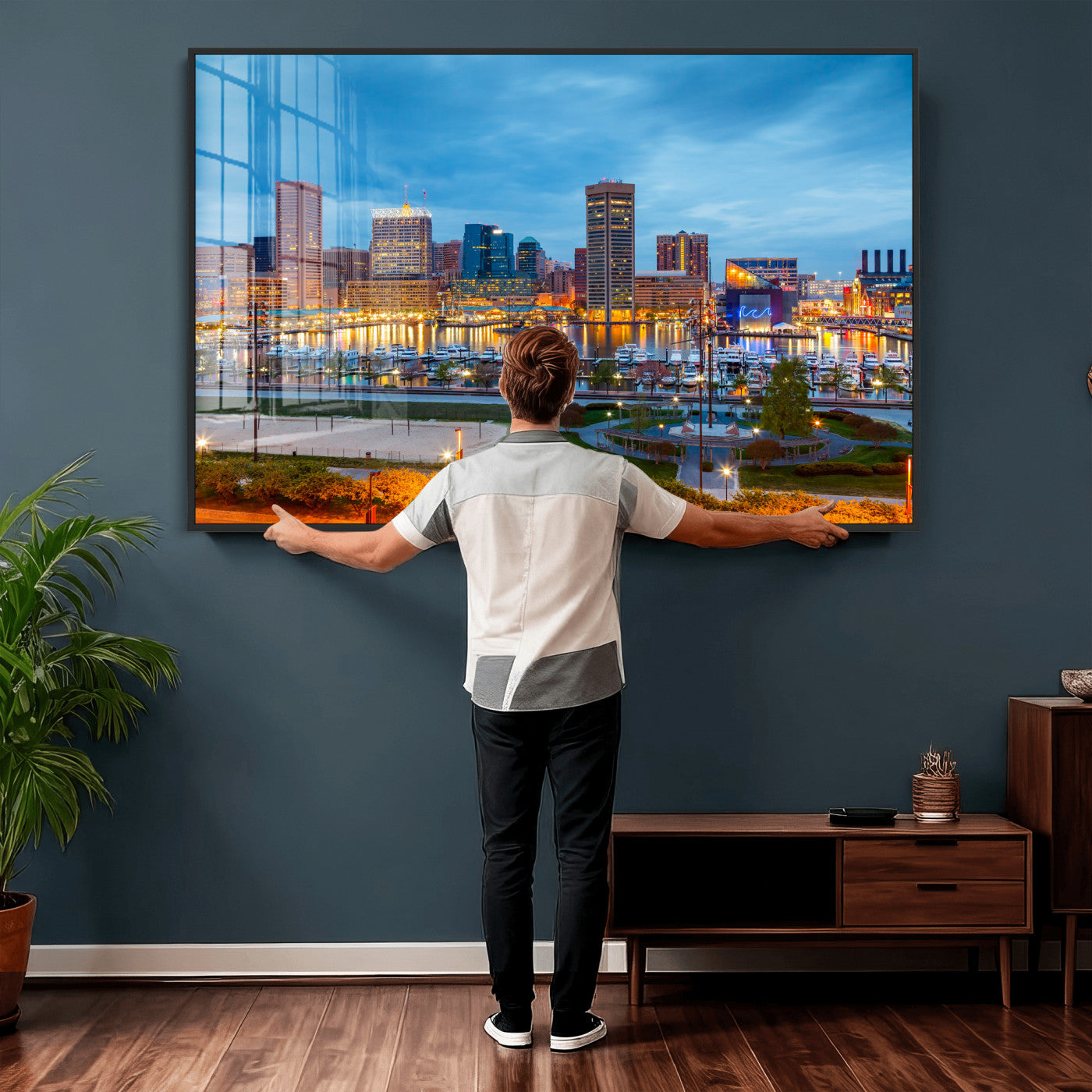 78635089-MGV-CV-36X24 - Baltimore Skyline Wall Art Canvas Print, Baltimore Downtown Night Cityscape Print for Modern Urban Wall Decor