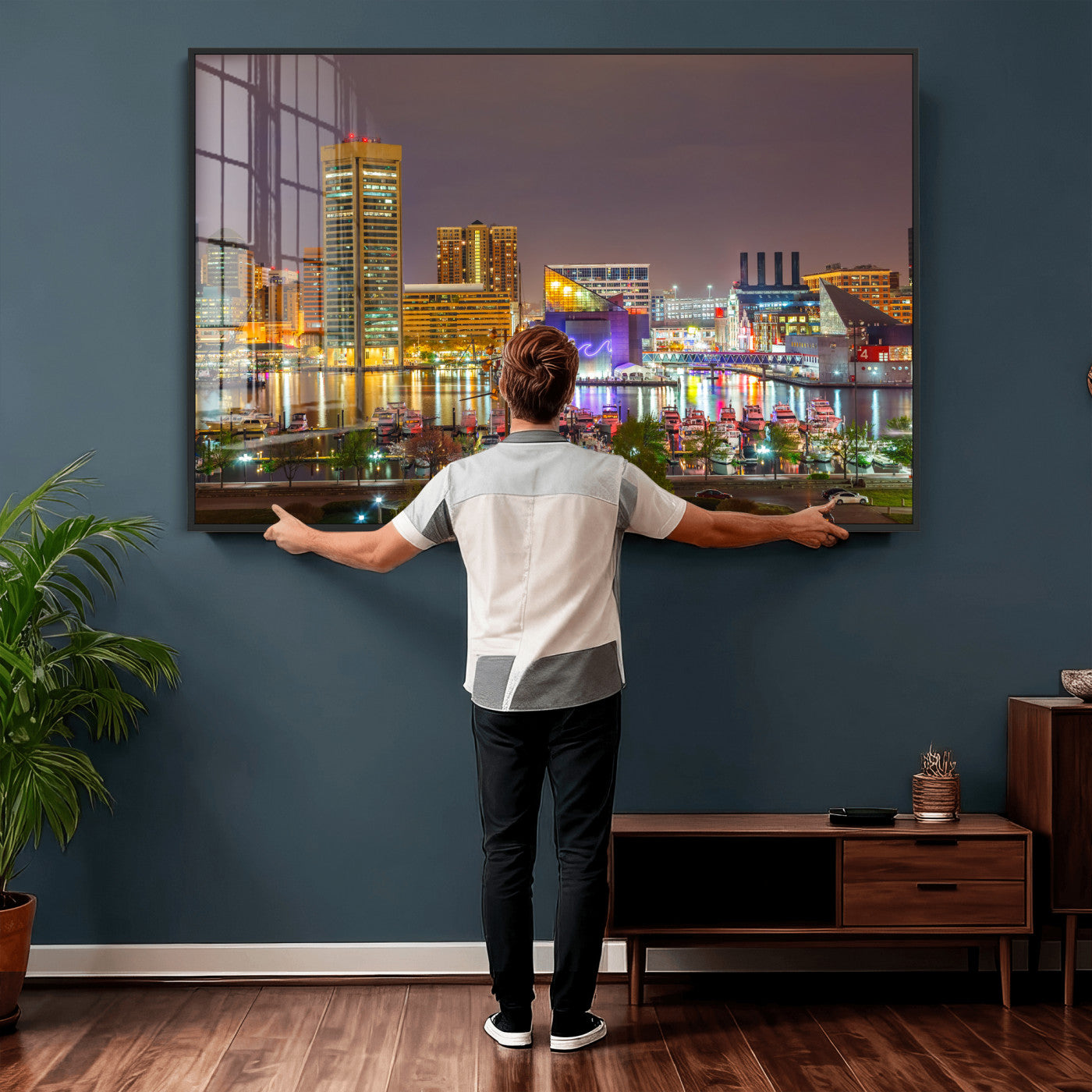 42654823-MGV-CV-36X24 - Baltimore Skyline Wall Art Canvas Print, Baltimore Downtown Night Cityscape Print for Modern Urban Wall Decor