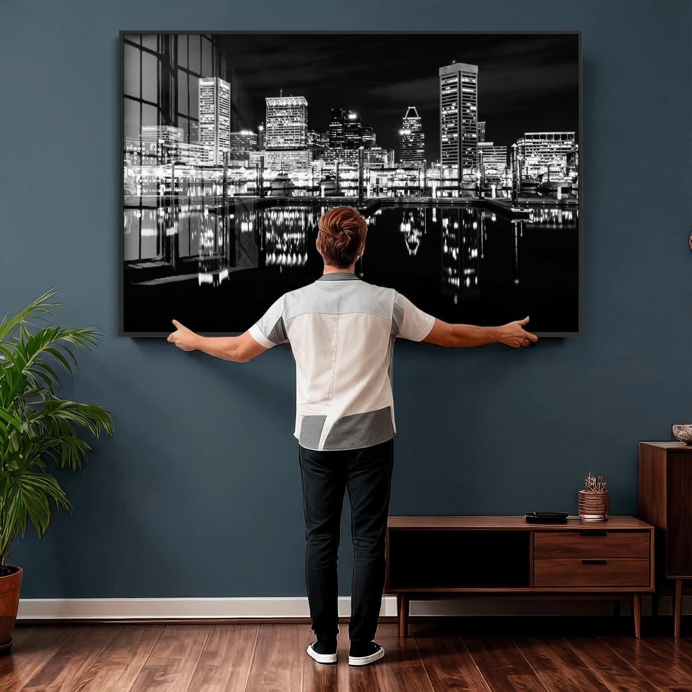 69187681-MGV-CV-36X24 - Baltimore Skyline Wall Art Canvas Print, Baltimore Downtown Night Cityscape Print for Modern Urban Wall Decor