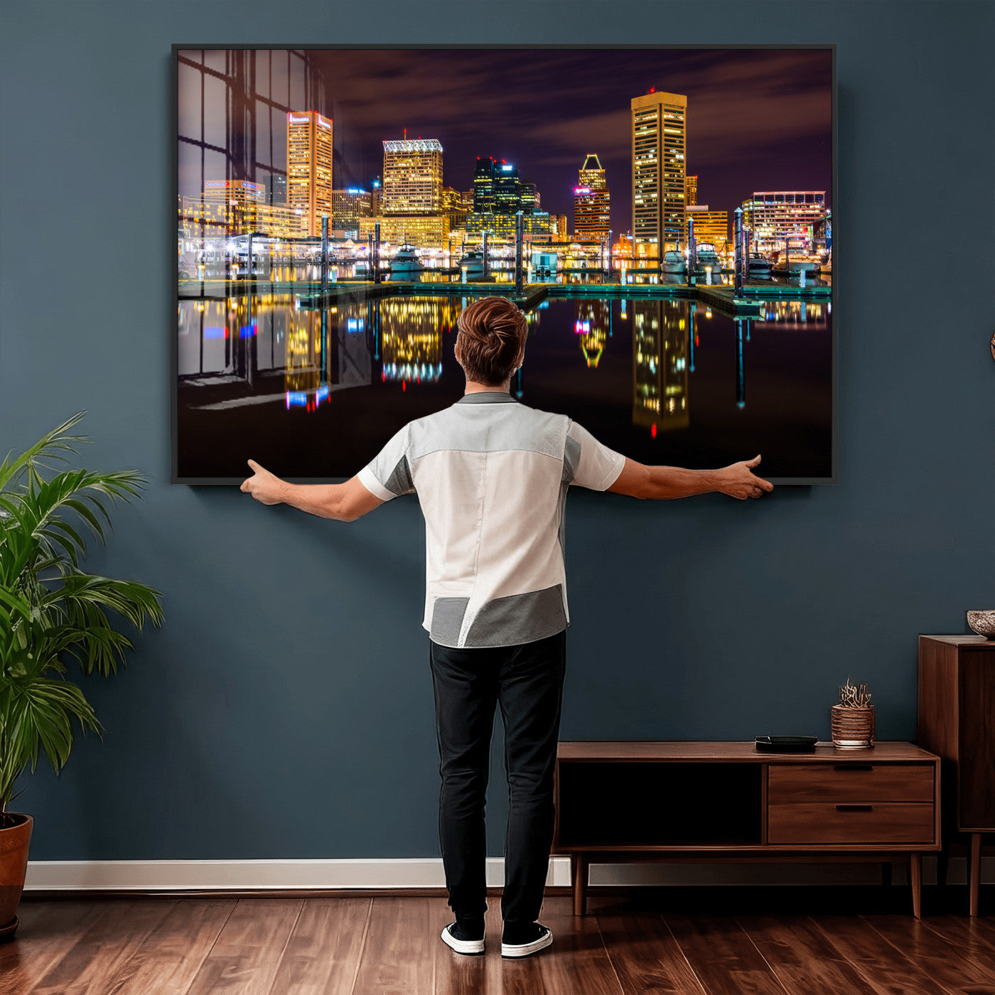 38201692-MGV-CV-36X24 - Baltimore Skyline Wall Art Canvas Print, Baltimore Downtown Night Cityscape Print for Modern Urban Wall Decor