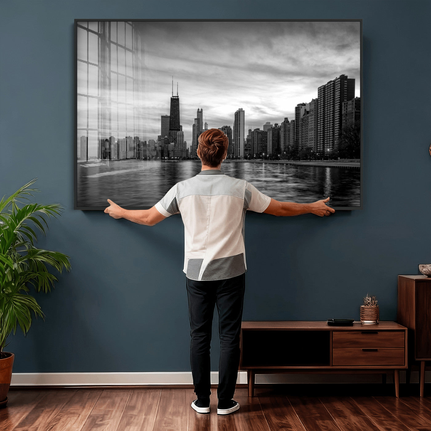 74552581-MGV-CV-36X24 - Chicago Wall Art Canvas Print, Chicago City Downtown Night Cityscape Print for Modern Urban Wall Decor