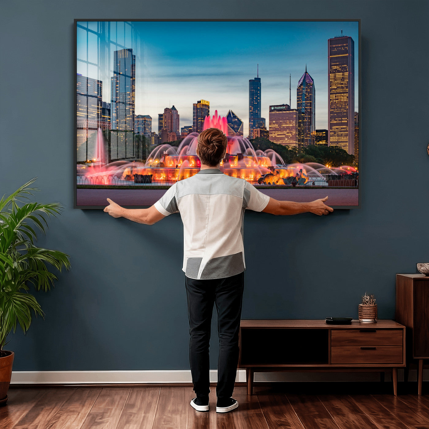 46805285-MGV-CV-36X24 - Chicago Wall Art Canvas Print, Chicago City Downtown Night Cityscape Print for Modern Urban Wall Decor